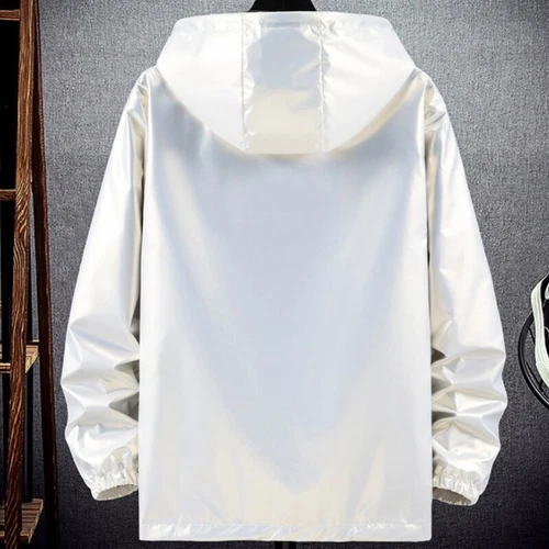 Herren glänzende Jacke Kapuze Mantel holografisch Harajuku Mode Top Freizeit - Bild 9 von 23