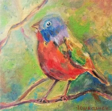 Original Oil Painting Robin Bird Forest Colorful Wildlife Floral Fine Art Gift