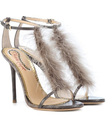 Neu Charlotte Olympia Provokateur Strauß Feder Sandalen Grau Schuhe 36 40