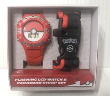 NEW 2024 POKEMON Boys Digital Flashing LCD Watch And Paracord Strap Set Red
