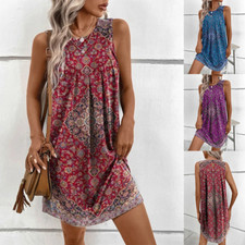Women's Dress New Summer All-match Sleeveless Print National Fashion Dress