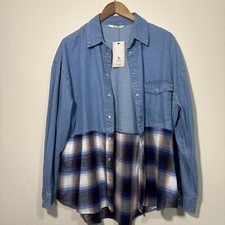 Tu Denim Button-Up Drop Shoulder Coat – Women’s Size 14 – Classic Boxy Fit