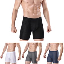 Men Ice Silk Mesh Underwear Long Leg Boxer Trunk Sport Shorts Breathable Briefs