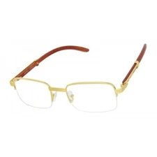Men's Hip Hop Vintage Gold Frame Clear Lens Wood Glasses