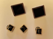 TUXEDO DRESS SHIRT SQUARE FRAMED STUD CUFFLINK SET FANCY OYNX BLACK GOLD LOOKING