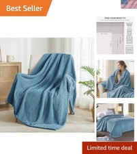 Plush Lightweight Waffle Blanket for Couch Travel Slate Blue, 50x70 Inches