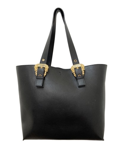 VERSACE JEANS COUTURE Hand Bag Tote Purse Logo Black Authentic