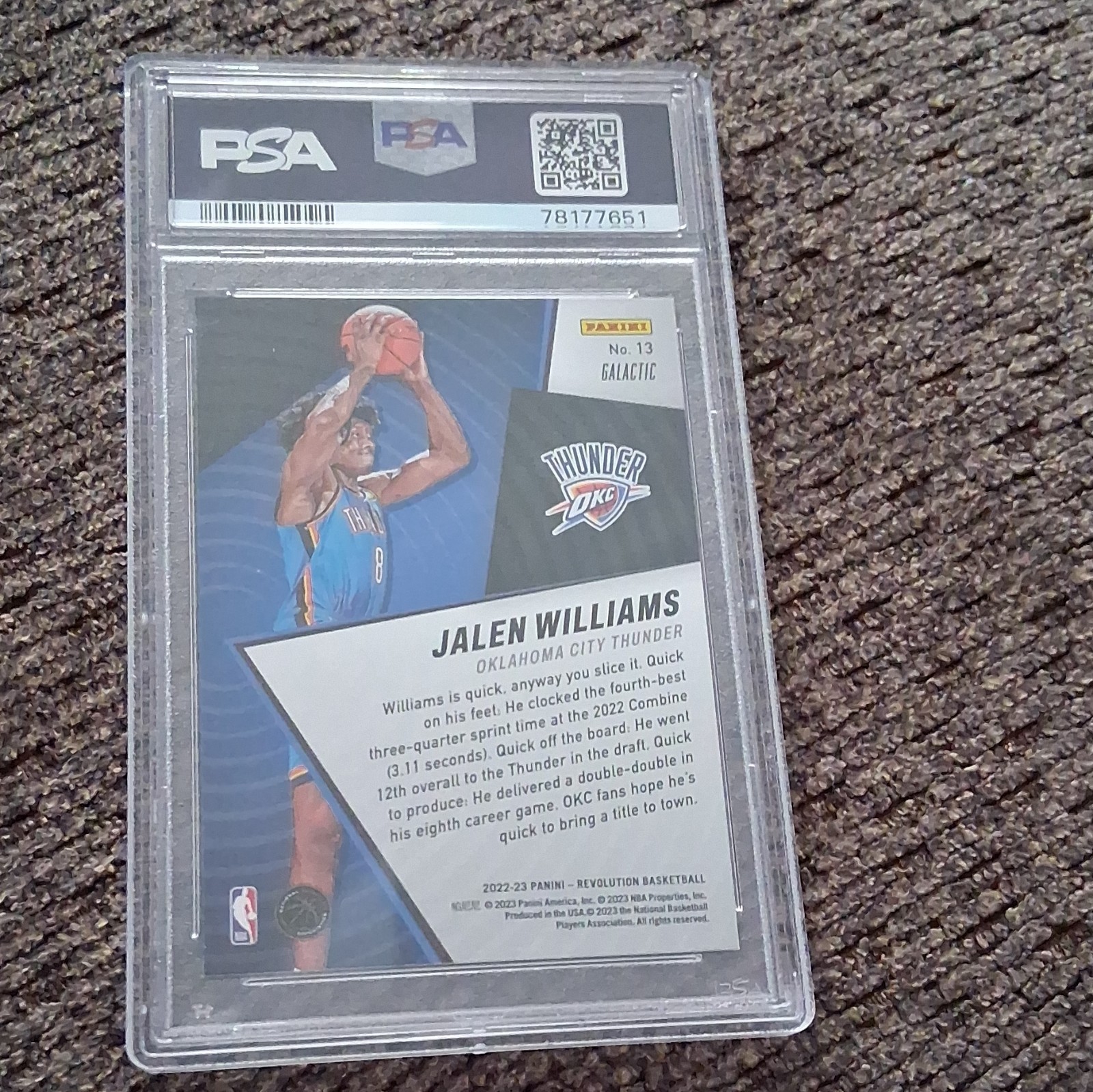 Panini 2022-23 Revolution Shockwave Jalen Williams RC Galactic #13 PSA 10 view 2