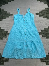 Loft Dress Womens 16 Petite Blue Linen Blend Midi New
