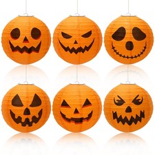 6 Pcs Halloween Paper Lanterns, 8 Inch Spooky Orange Decor Set