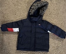 TOMMY HILFIGER NAVY BLUE/RED PUFFER JACKET/HOOD-KIDS 12 MONTHS