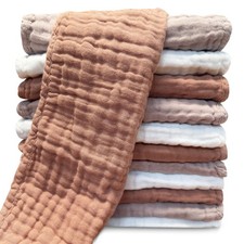 Muslin Burp Cloths for 20x10 Inch (Pack of 12), White+light Bean Paste Series 