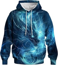 Unisex Electric Blue Dragon Hoodie Lightning Fantasy Pullover Sweatshirt