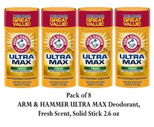 ARM & HAMMER ULTRA MAX Deodorant, Fresh Scent, Solid Stick, 2.6 Oz ( 8 Count)
