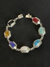 Vintage Mexico 925 Sterling Silver Multi-Gemstone Inlay Link Bracelet 8" — photo 5