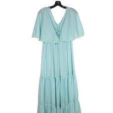 Vtg MOVIE STAR Blue Nylon Lace Detail PEIGNOIR Robe/Nightgown Gown 2Pc Set Sz S