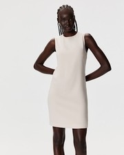 Quince Women Fluid Crepe Sleeveless Shift Mini Dress Textured Sand L