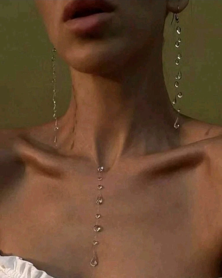 Collana E Orecchini A Goccia Trasparente E ACCIAIO INOSSIDABILE - Immagine 4 di 4