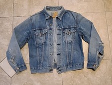 VTG Big E Levi's Trucker Type 3 Jean Jacket Thrashed 524 Stamp S-M Denim Patches