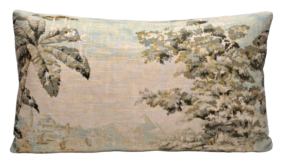 Funda Almohada Decorativa Bosporus Toile Lumbar 12"x20" Lino Azul Foto 4 de 4