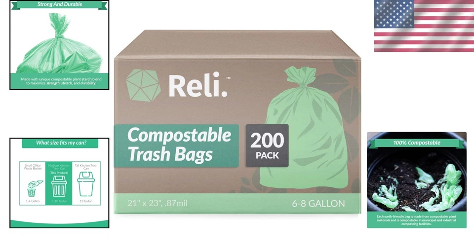 200 Pack of Compostable Trash Bags 6-8 Gallon Size | Leak-Proof & Eco-Friendly - Image 2 of 4