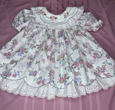 Vintage 90s Baby Floral Dress 18 Months Lace Collar Cottage Core Granny Prairie