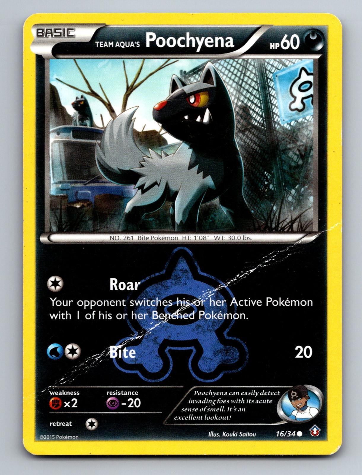 Team Aqua's Poochyena 16/34 Common Double Crisis Pokemon Damaged
