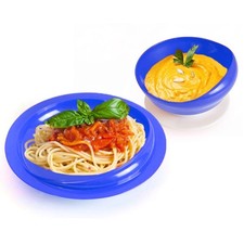 Spill Proof Scoop Bowl and Plate with Non-Skid Suction Base, Adaptive Self-Fe...