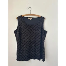 Glam Notations Woman 1X Black Sleeveless Velvet Sparkle Tank Top Party Blouse