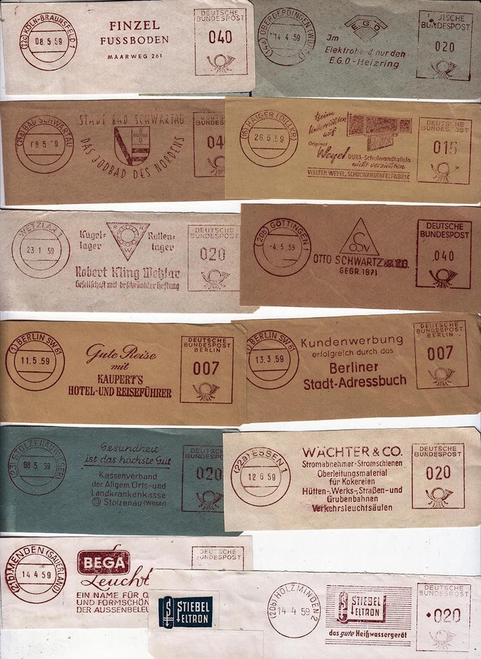 ZB32 12 verschiedene seltene Absenderfreistempel nur Jahr 1959 - Bild 1 von 1