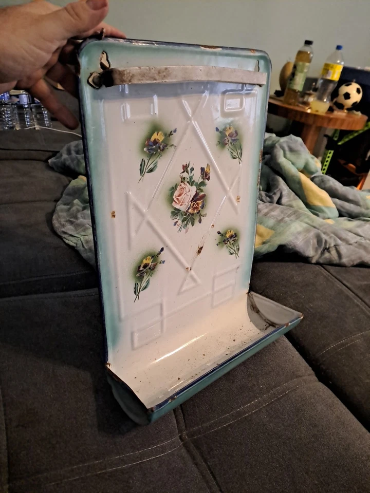 Porte Louche Cuisine Ancien Fer Tole Émaillé Japy 19ème Napoléon III Decor Fleur - Photo 4/4