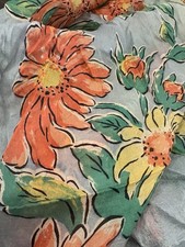 Vintage Floral Square Scarf Orange Yellow Flowers