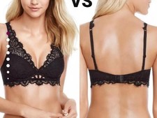 Vintage Victoria's Secret PINK Lace Bra sz L Date Unlined Underwire BLACK F25