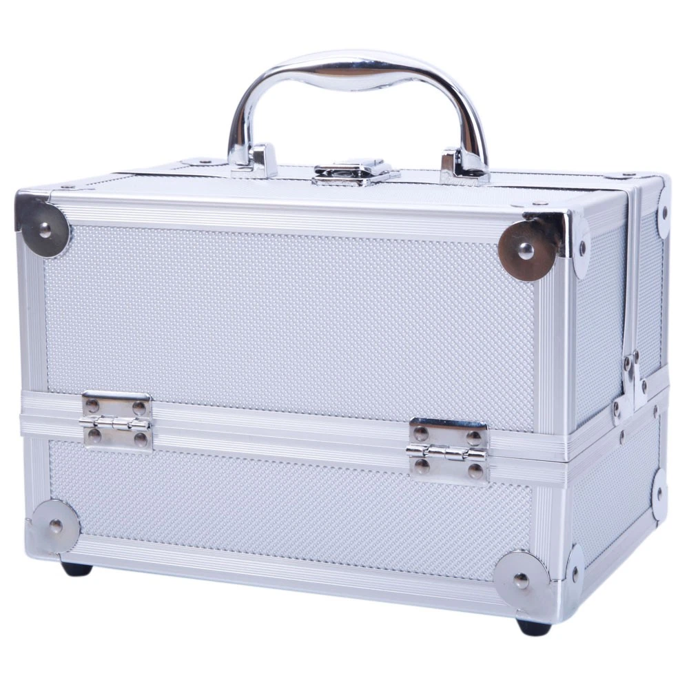 NEW Aluminum Makeup Train Case Jewelry Box Cosmetic Organizer with Mirror Silver