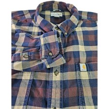 Carhartt Flannel Shirt Men 2XL Brown Blue Plaid Button Long Sleeve Workwear Read
