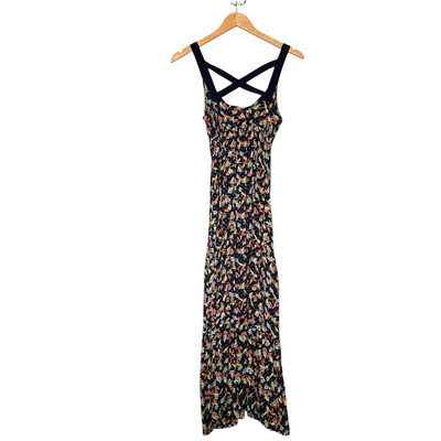 Quiksilver Maxi Floral Tank Dress Womens Small Blue Cross Back Longline
