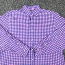 J. McLaughlin Button Down Up Shirt Mens L Pink Blue Check Casual Preppy Travel
