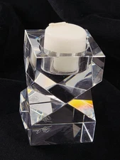 Oleg Cassini Signed Faceted Crystal Candle Holder Modern Geometric Votive 3½" 