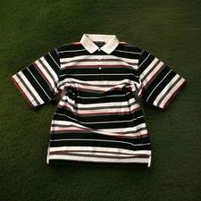 Image of RALPH LAUREN Polo Golf Mens Short Sleeve White Striped Mesh Polo Shirt Sz Large