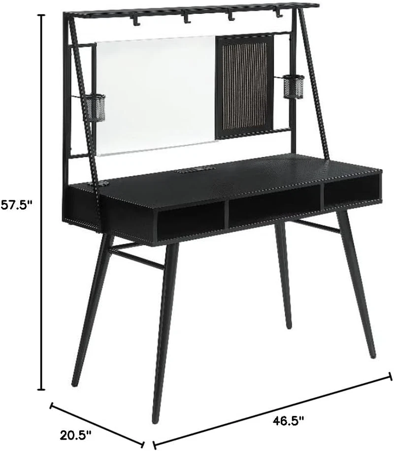 Escritorio Jessie para muebles para el hogar posavasos con puertos USB negro y bronceado Foto 3 de 4