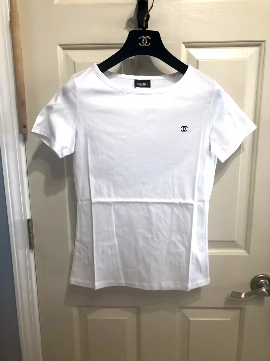 AUTH CHANEL UNIFORM WHITE COTTON TEE-SHIRT, SIZE XS