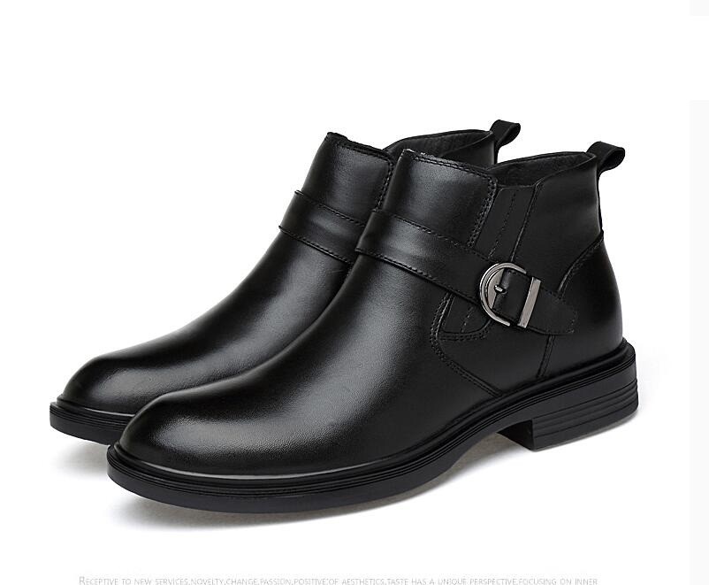 Mens Winter Casual ankle short Boots Buckle Real Leather Dress warm shoes  New Sz
