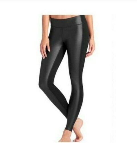 Athleta Black Gleam Faux Leather Panel 