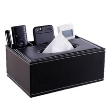 Pu Leather Tissue Box Cover Multifunctional Tissue Box Holder With Stationery Re