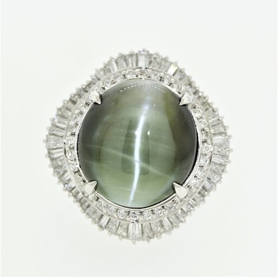 Massive Cats Eye Chrysoberyl Diamond Platinum Cocktail Ring