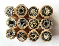 12 Vintage Miscellaneous Empty Paper Label Wooden Thread Spools