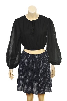 Posse Fleur Balloon Sleeve Top XS 2 Women's Casual Crop Black Blouse NEW 40840