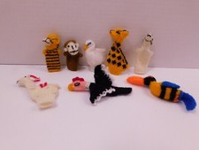 Vintage Knitted Finger Puppets Lot of 8 Animals