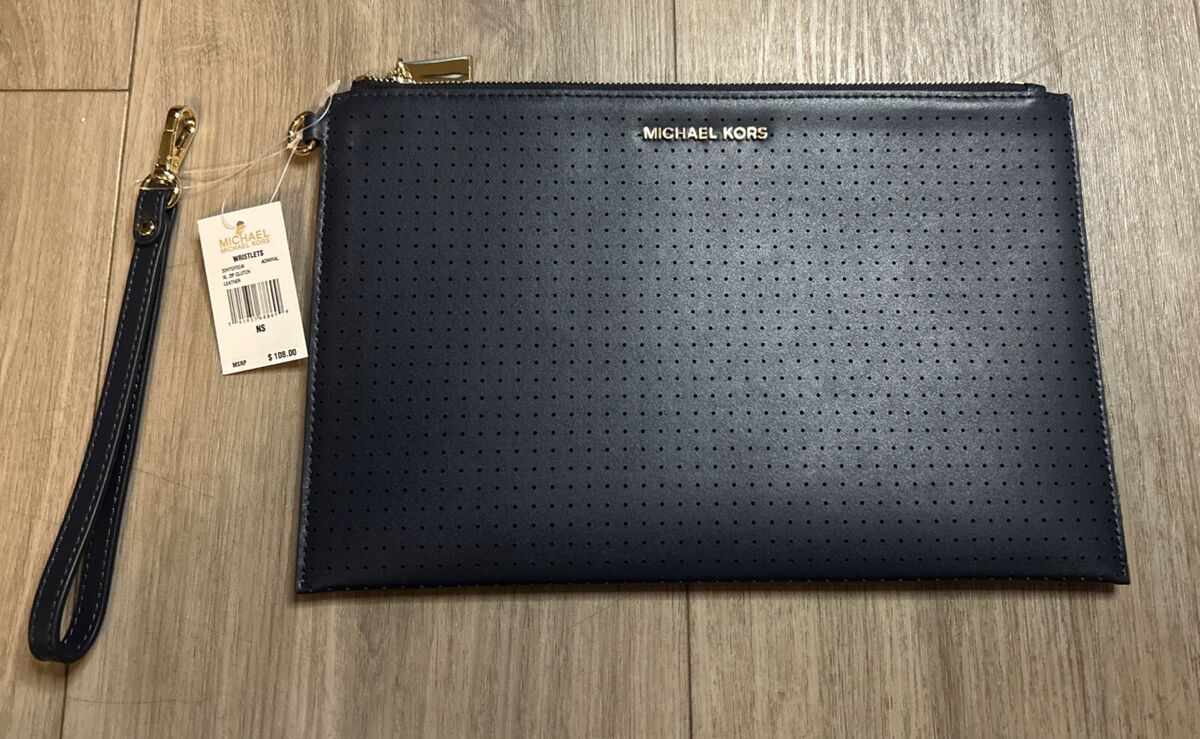 MICHAEL KORS L Zip Clutch Wristlet Perforated Leather MICHAEL KORS L Zip Clutch Wristlet Perforated Leather