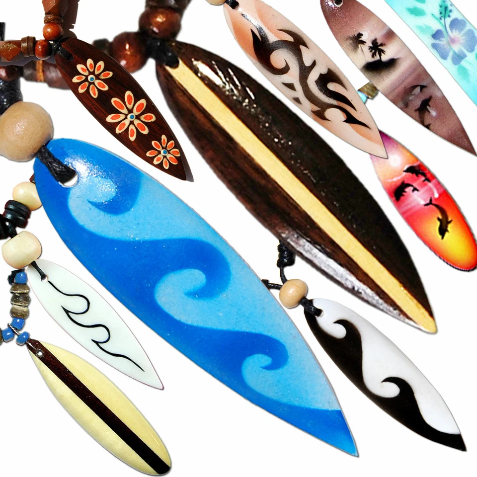 SEESTERN SPORTSWEAR Seestern Halskette Modeschmuck mit Surfboard Anhänger ca 6 cm,variables Halsband